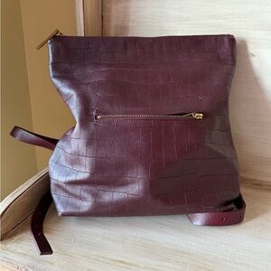 Jigsaw Stevie Burgundy Bordeaux Croc-Embossed Leather Backpack
